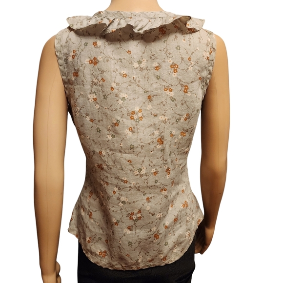 J Jill Floral Ruffle Sleeveless Button Down Blouse in Sage Green - Picture 5 of 13